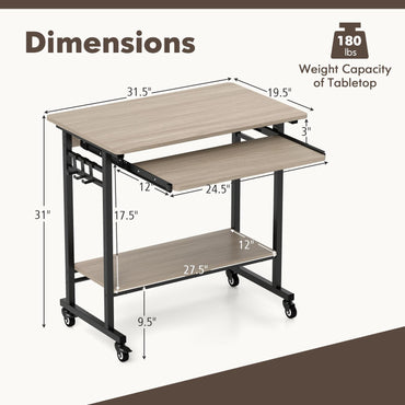 Tangkula Rolling Computer Desk Cart with Keyboard Tray