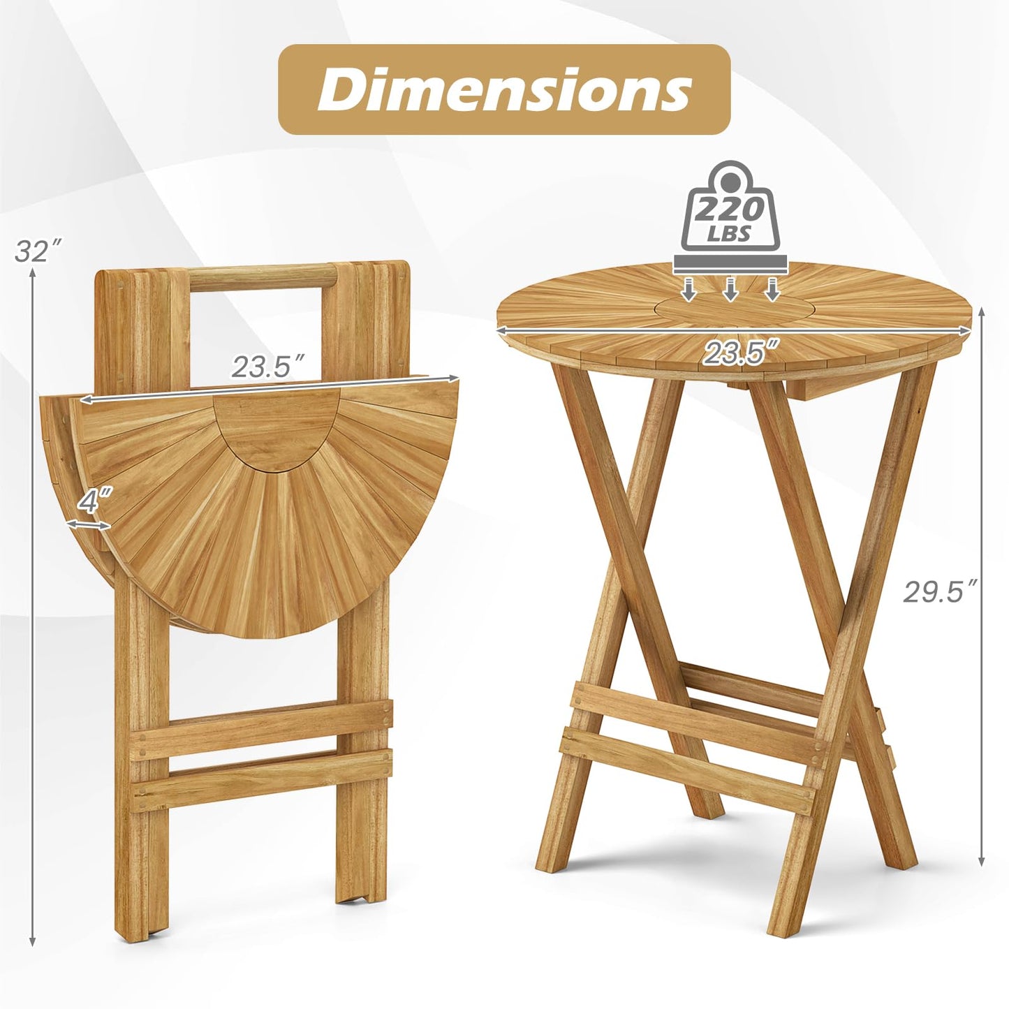 Tangkula Table d'appoint pliante de patio avec plateau à lattes et cadre en X