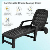 Outdoor Chaise Lounge Chair, 5-Position Adjustable Recliner with Storage Box and Flexible Wheels