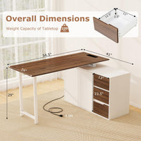 Tangkula Reversible L-Shaped Desk with File Cabinet & 3 Drawers