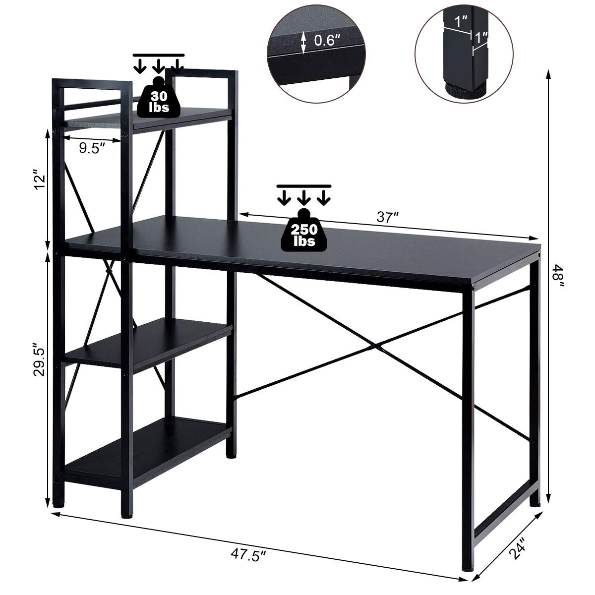Tangkula Computer Desk with Storage Bookshelves