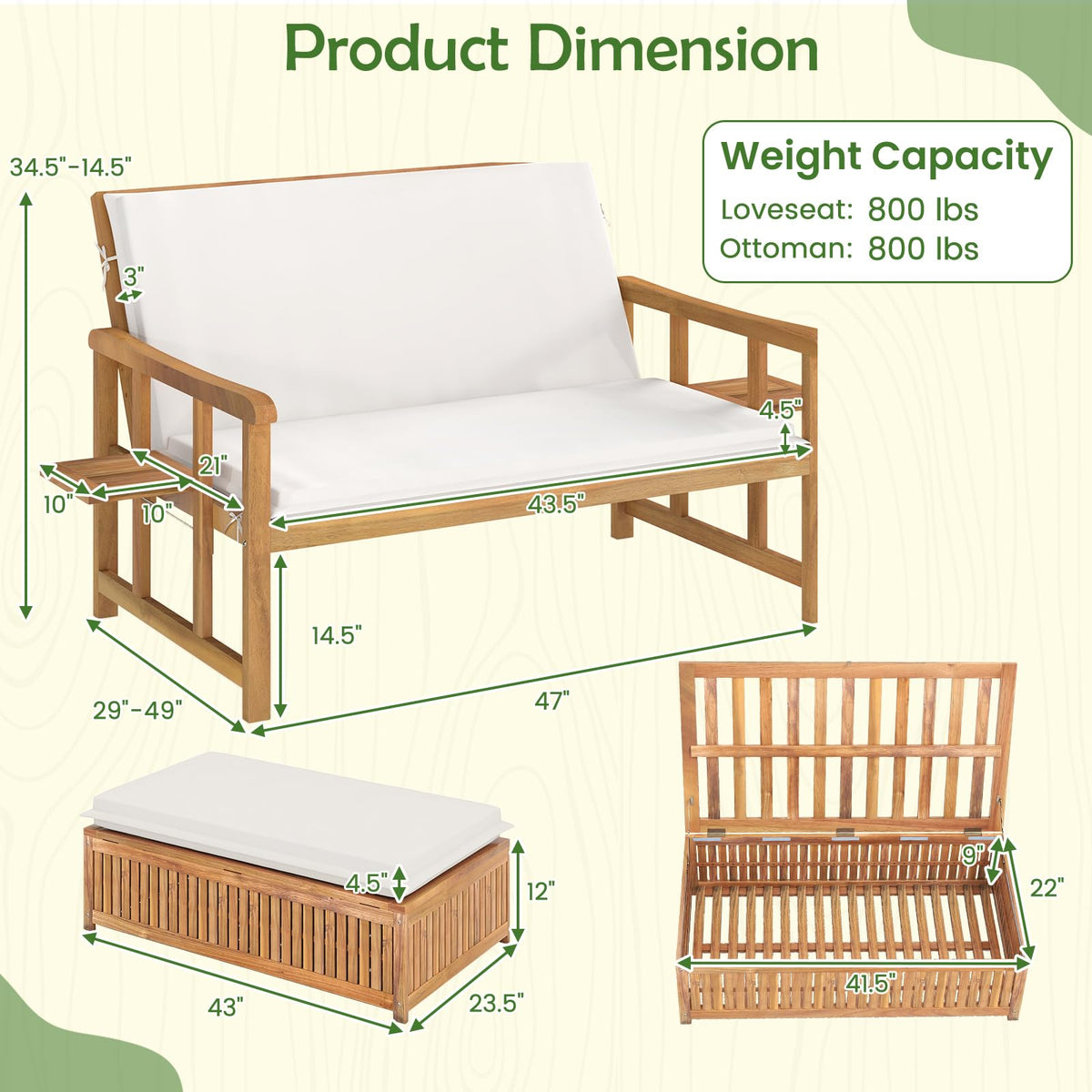 Tangkula Acacia Wood Patio Daybed