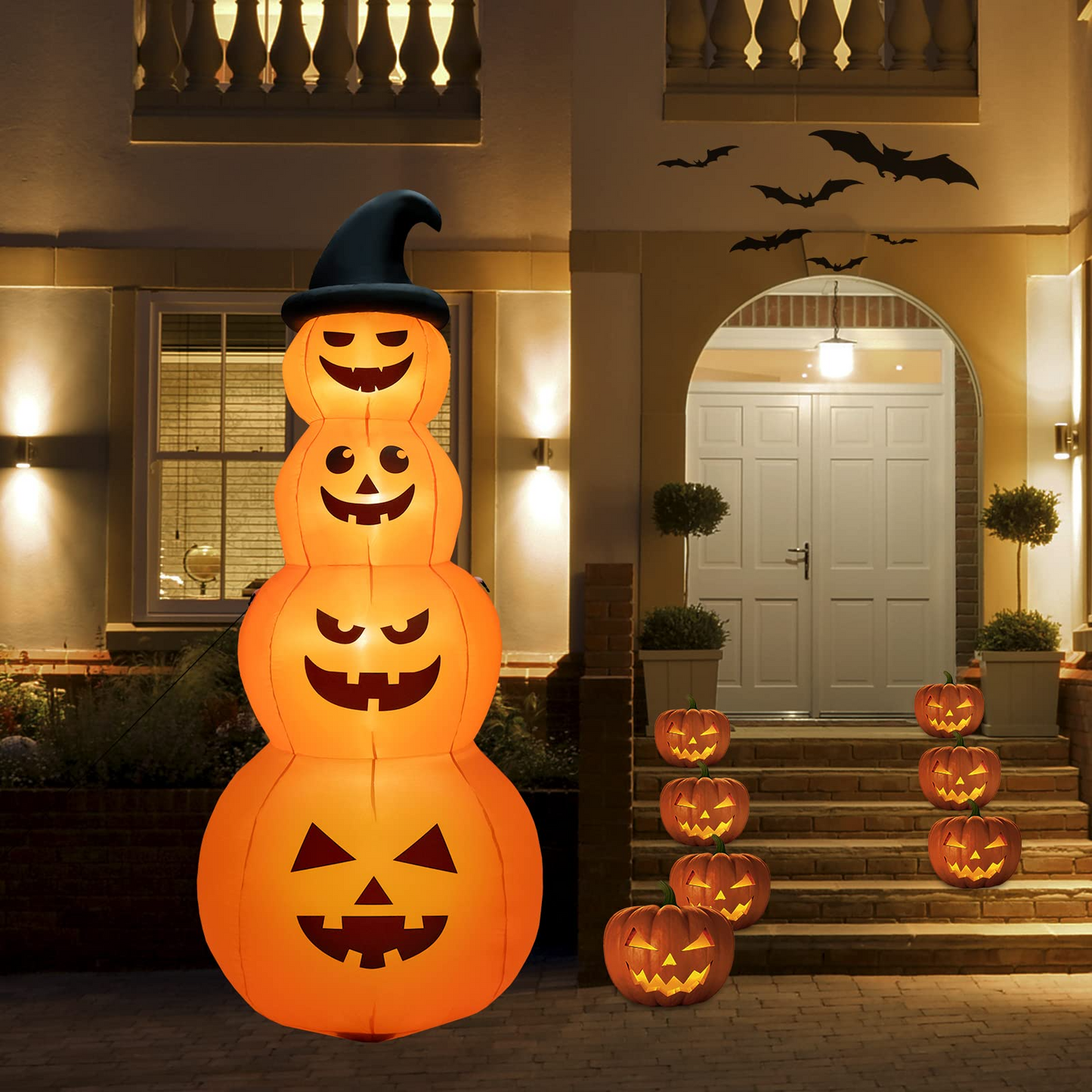 Tangkula 8 FT Halloween Inflatable Pumpkin, 4 Pumpkins Stack Halloween Decorations