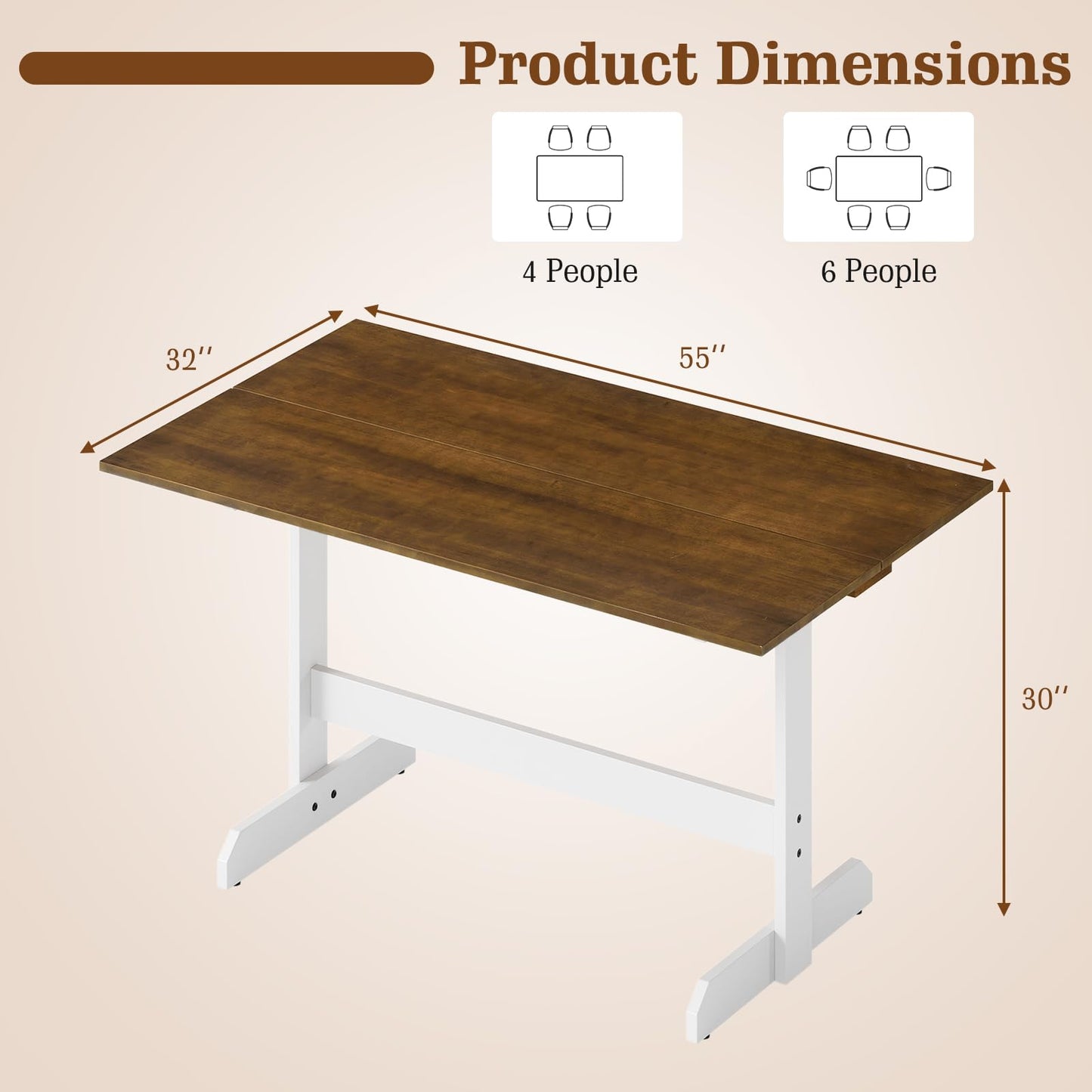 Tangkula Table à manger rectangulaire de 140 cm pour 4 à 6 personnes pour salle à manger et salon