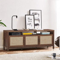Tangkula Farmhouse Rattan TV Stand, 62 Inches Modern Boho Entertainment Center for TVs up to 65/70 Inches