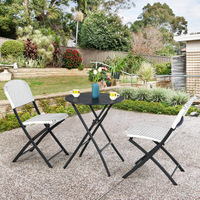 Tangkula 3 Pieces Patio Rattan Bistro Set, Outdoor Folding Dining Furniture Set with Round Dining Table and 2 Chairs