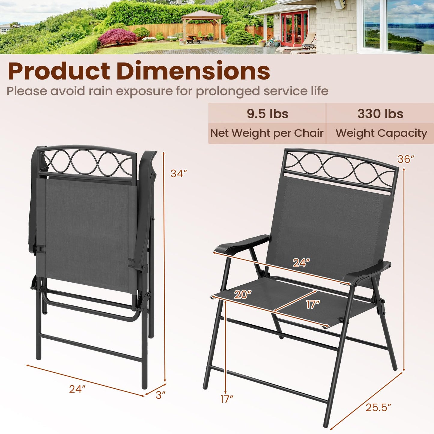Tangkula Folding Chairs for Outside Set of 4 for Lawn