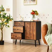 Tangkula Retro Storage Cabinet, Wood Floor Storage Cabinet with 3 Drawers and 1 Cabinet w/Adjustable Shelf, Accent Cabinet