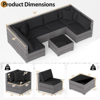 Tangkula 7 Pieces Wicker Sectional Patio Furniture Set | PE Rattan Sofas with Tempered Glass Coffee Table