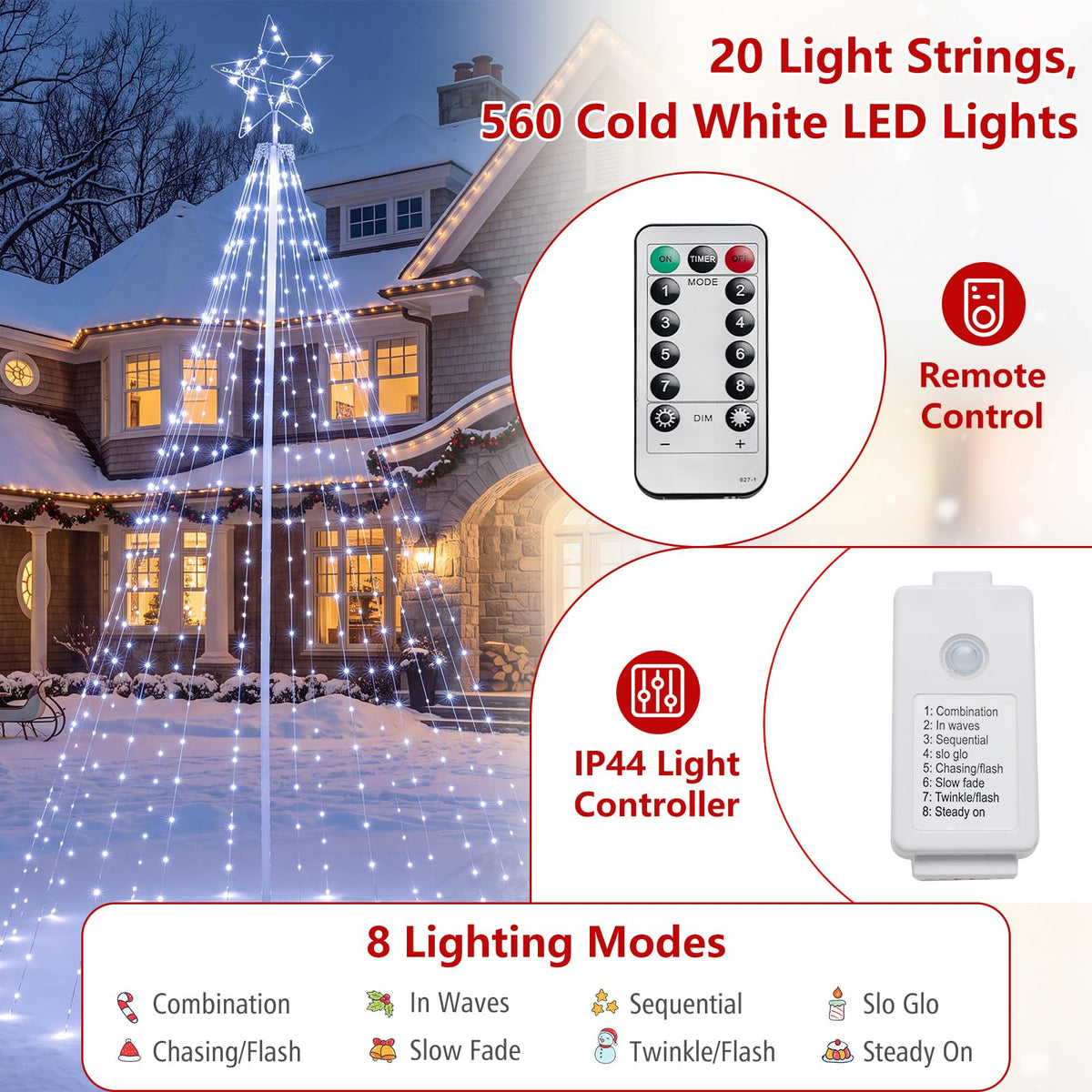 Tangkula 10 FT Outdoor Christmas Tree Star String Lights