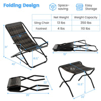 Tangkula Wicker Sling Chair Outdoor with Ottoman, Patio Deck Chair with Rattan Seat