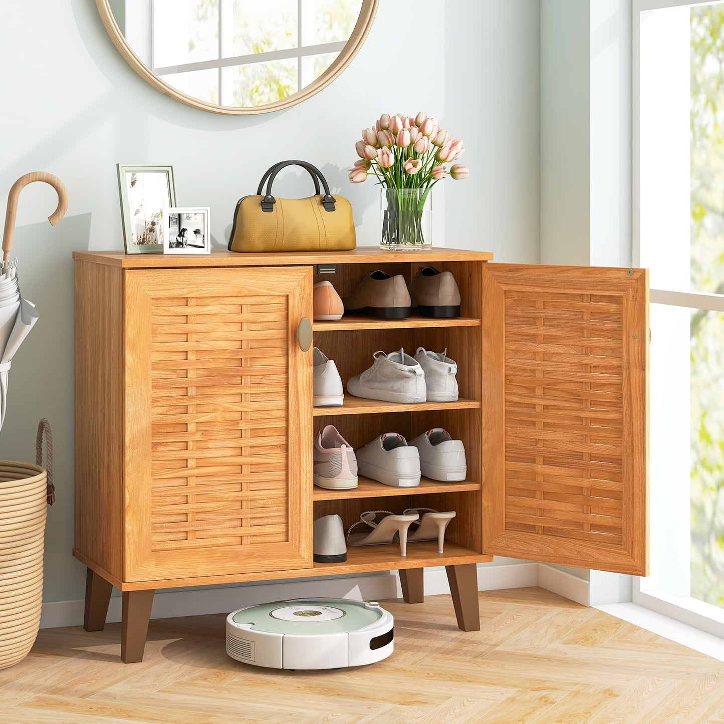 Tangkula Shoe Cabinet with 2 Doors w/ 3 Removable Shelves