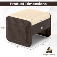 Tangkula 2 poufs de terrasse en osier PE avec coussins amovibles