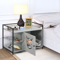 Tangkula Cat Litter Box Enclosure 2 in 1 Hidden Washroom & Nightstand With 2 Tier Storage Shelf