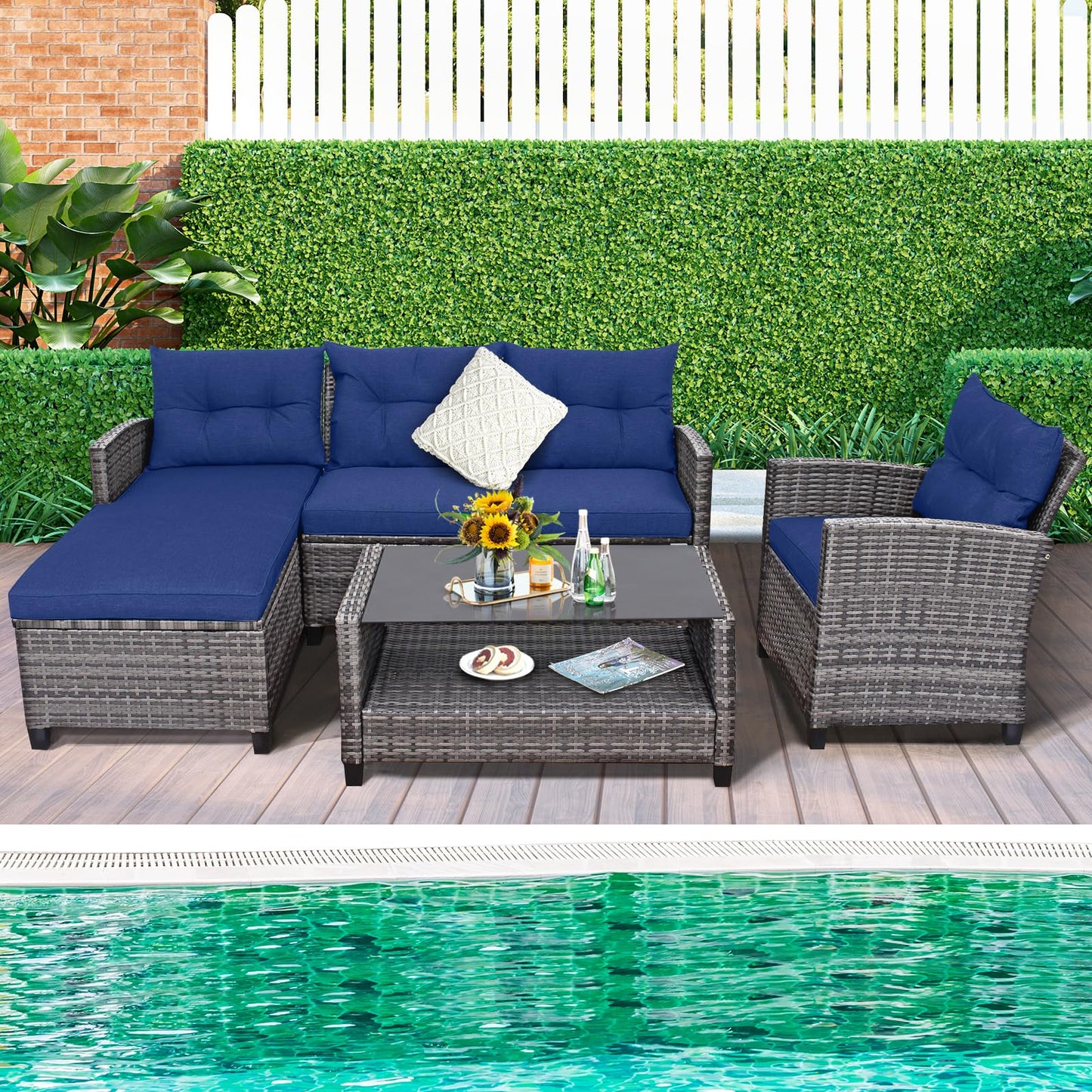 Tangkula 4 Pieces Rattan Conversation Set