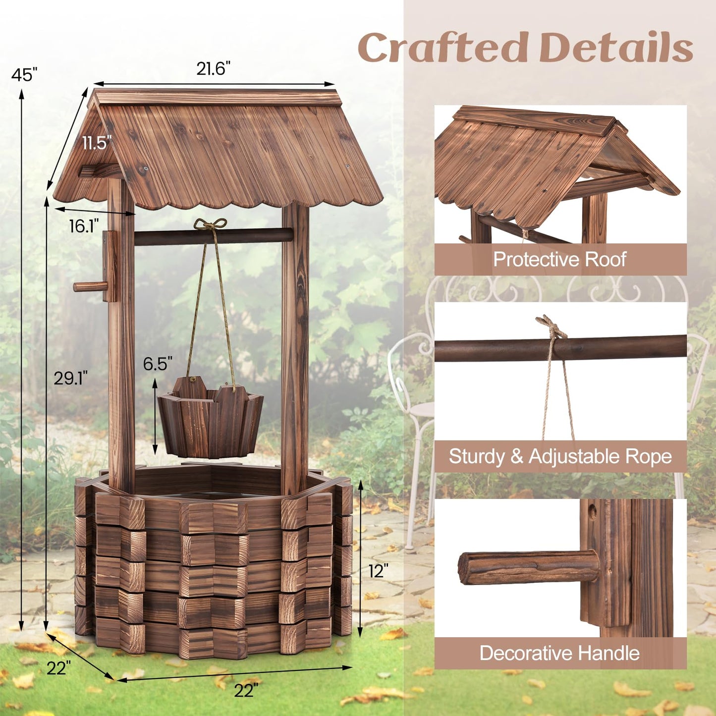 Jardinière décorative en forme de puits Tangkula pour l'extérieur (22" x 22" x 45")