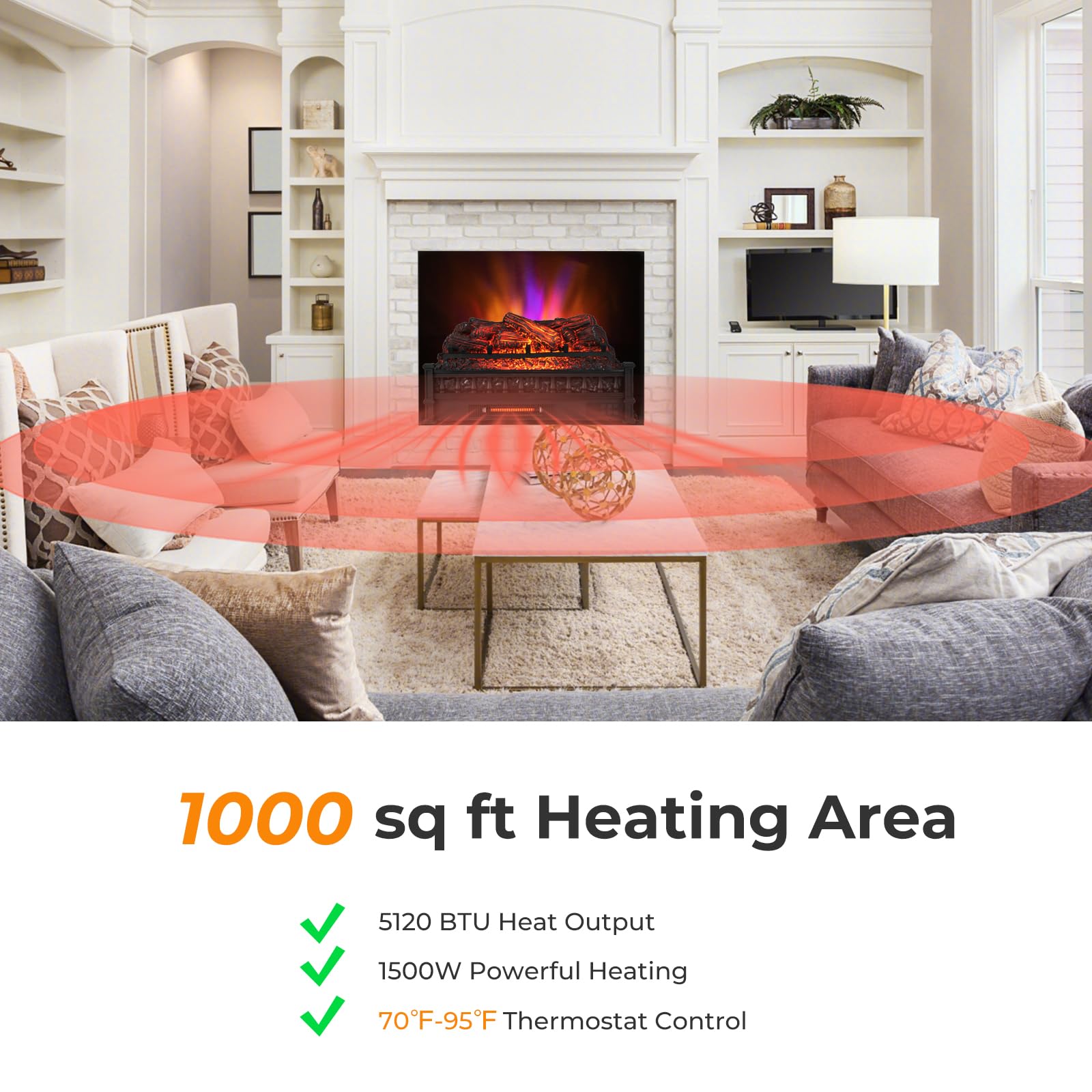 26" Infrared Quartz Electric Fireplace Log Heater - Tangkula