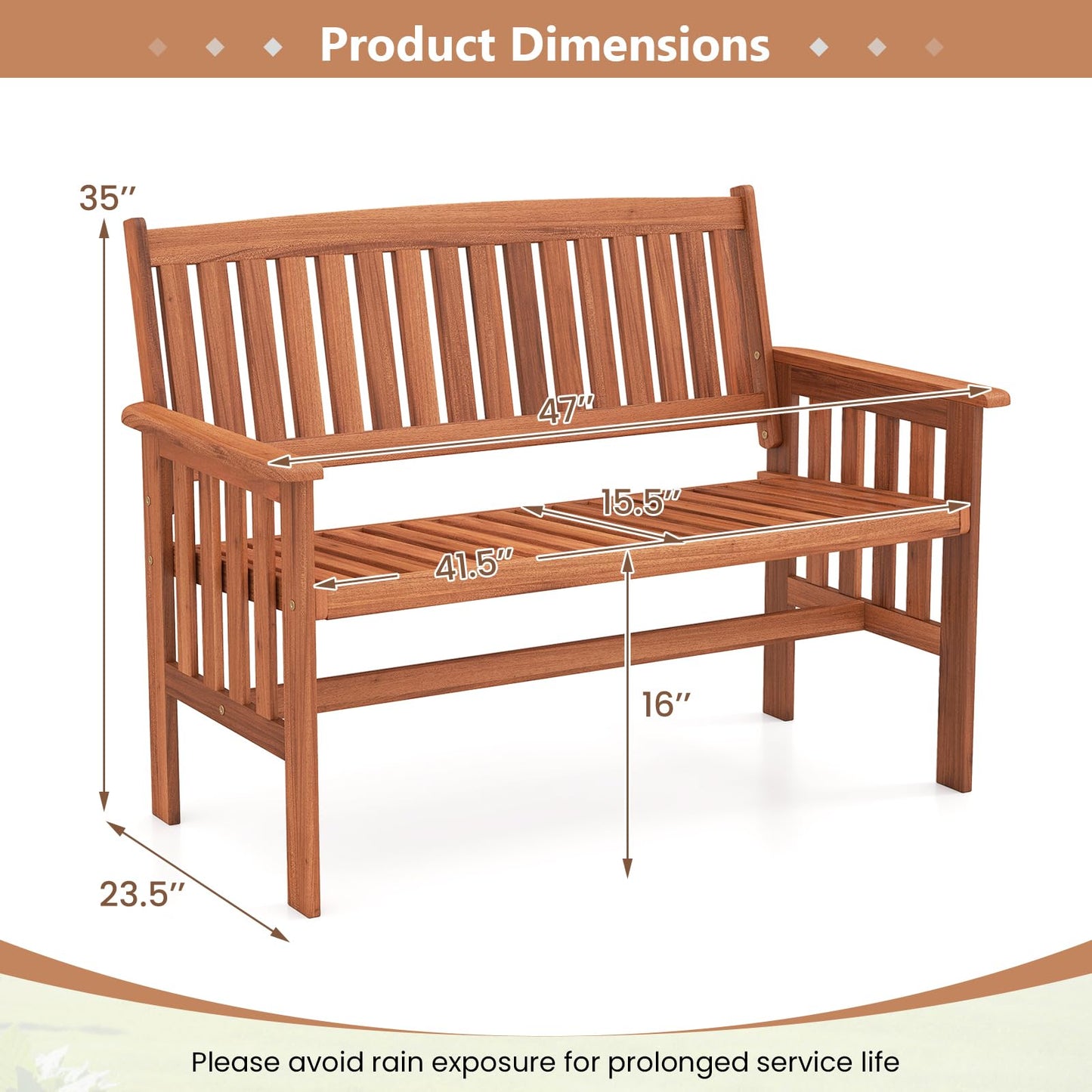 Banc de jardin extérieur en bois Tangkula pour porche d'entrée