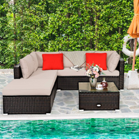 Tangkula 6 Piece Patio Furniture Set,Durable Steel Frame PE Rattan Wicker Sectional Sofa Set