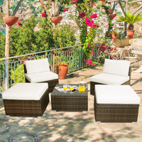 5 Piece Wicker Lounge Chair Set, with Tempered Glass Coffee Table