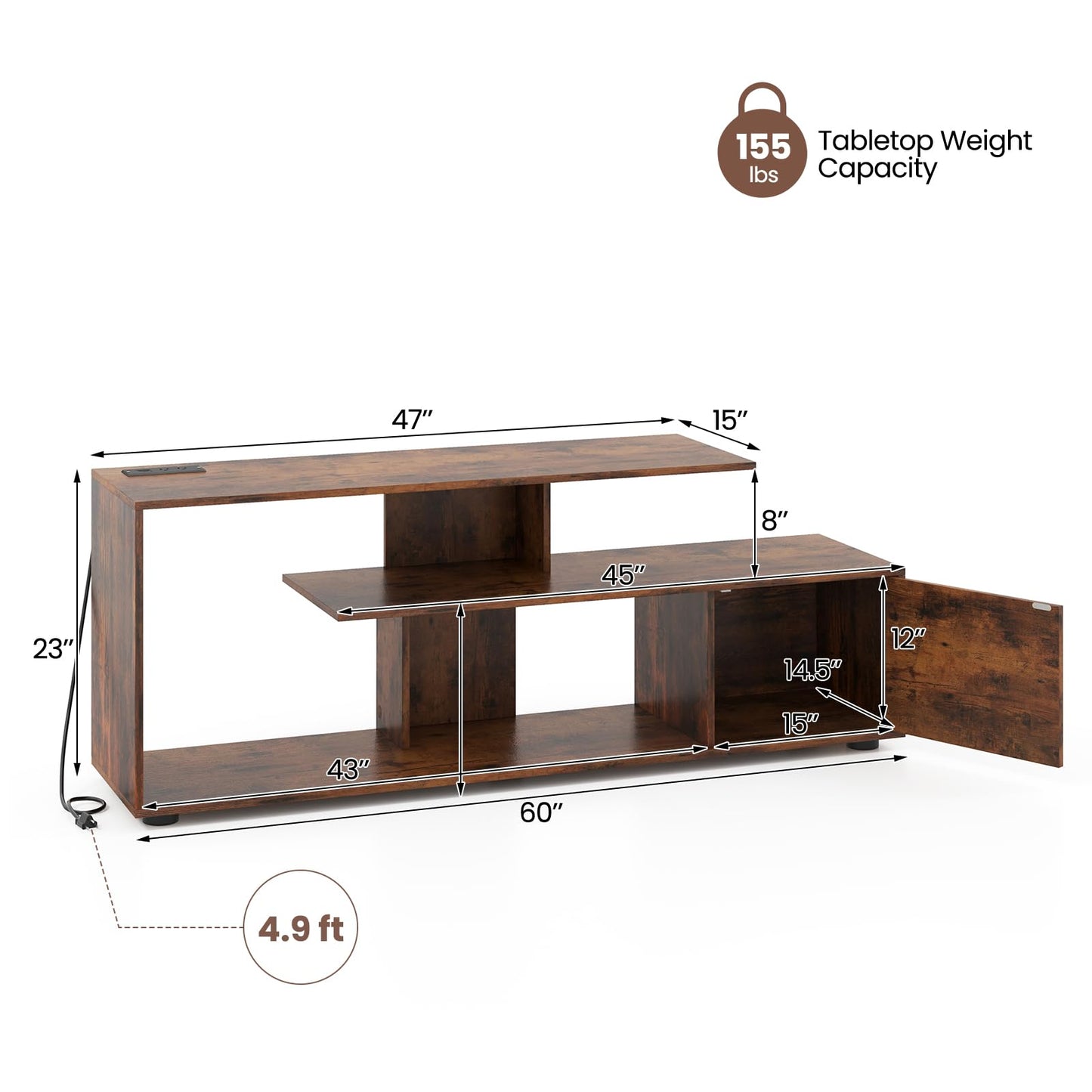 Tangkula 60" TV Stand with Charging Station
