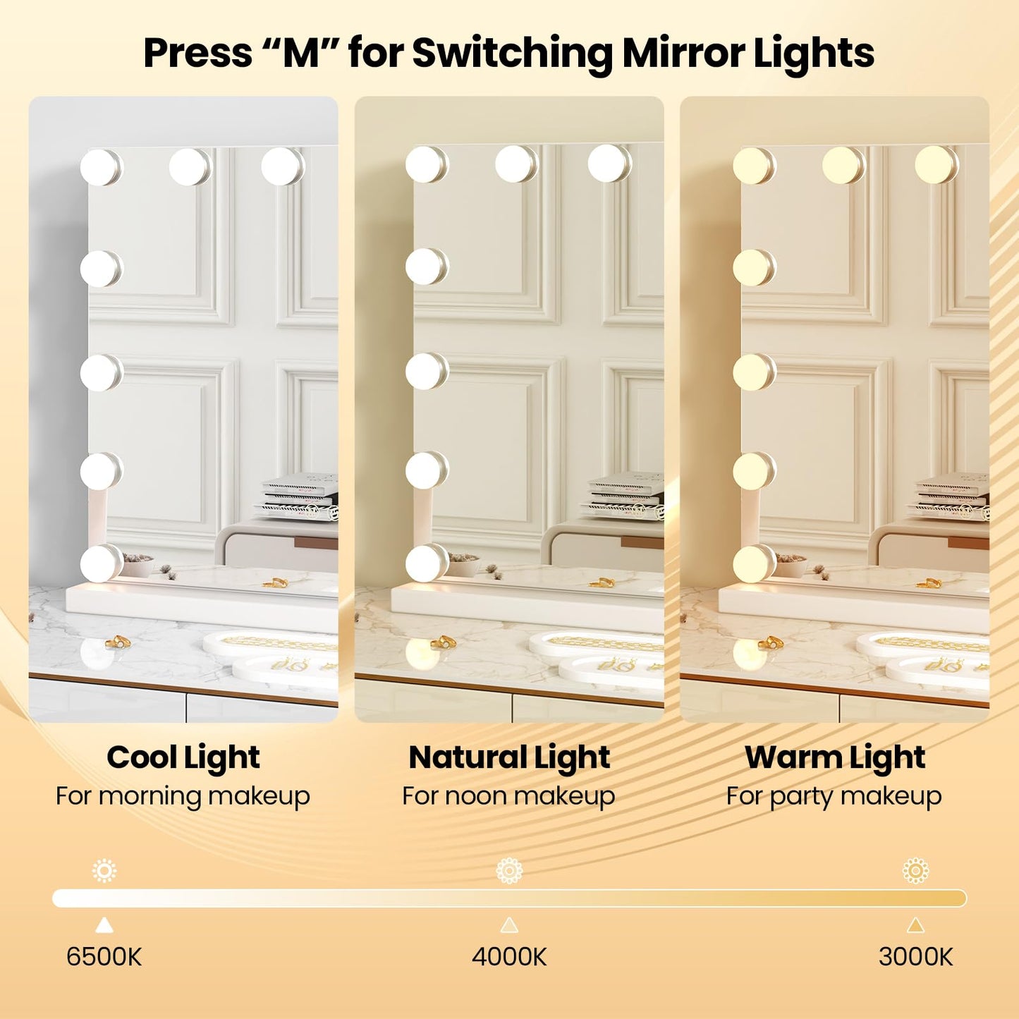 Tangkula Vanity Mirror with Light, 22" x 17" Makeup Mirror with 14 Bulbs