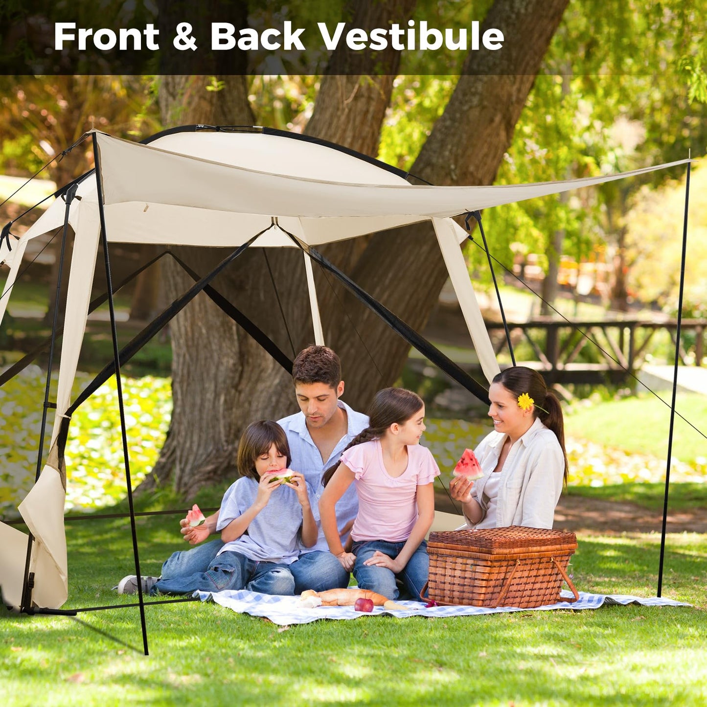 Tangkula 10ft x 10ft Screened Canopy Tent, Screen Shelter Gazebo w/Vestibule, Zippered Door, 6-8 Person Portable Camping Tent