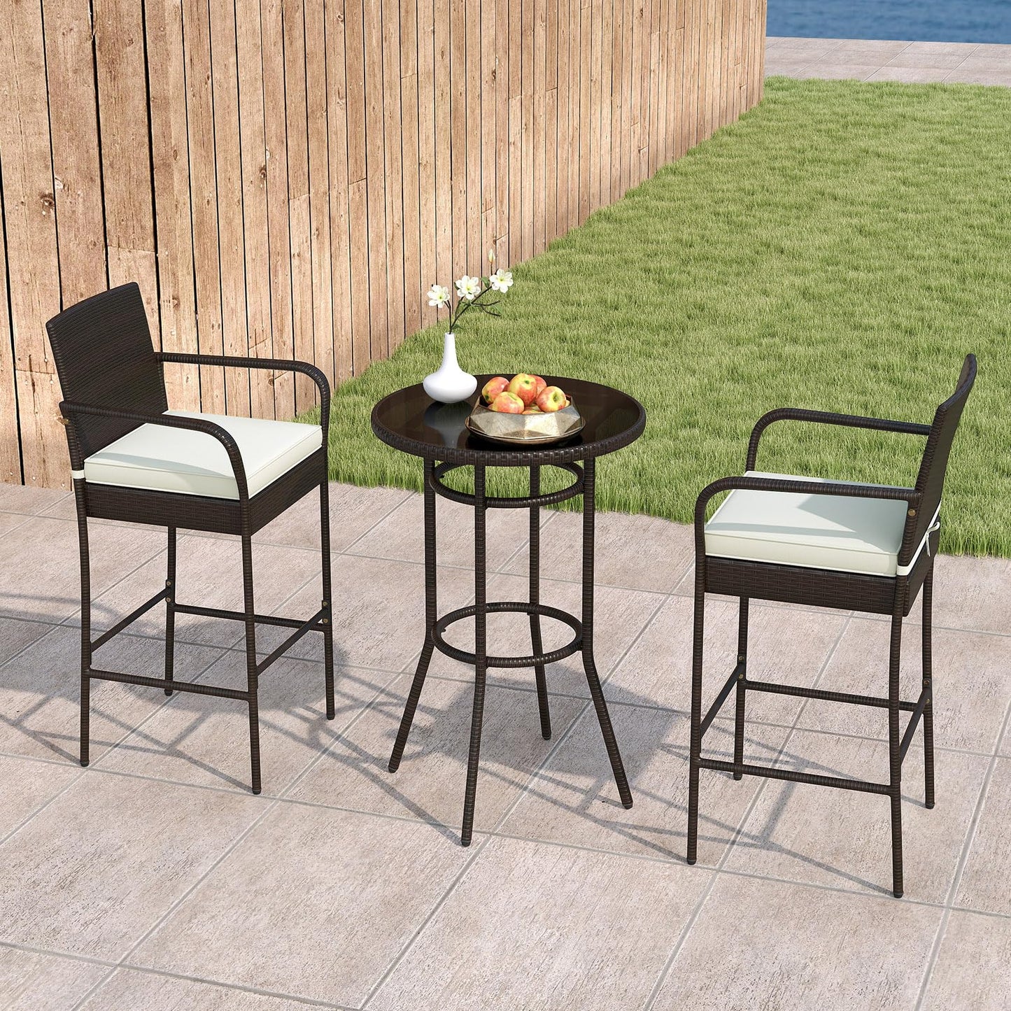 Tangkula 3 Piece Outdoor Bar Set for Porch