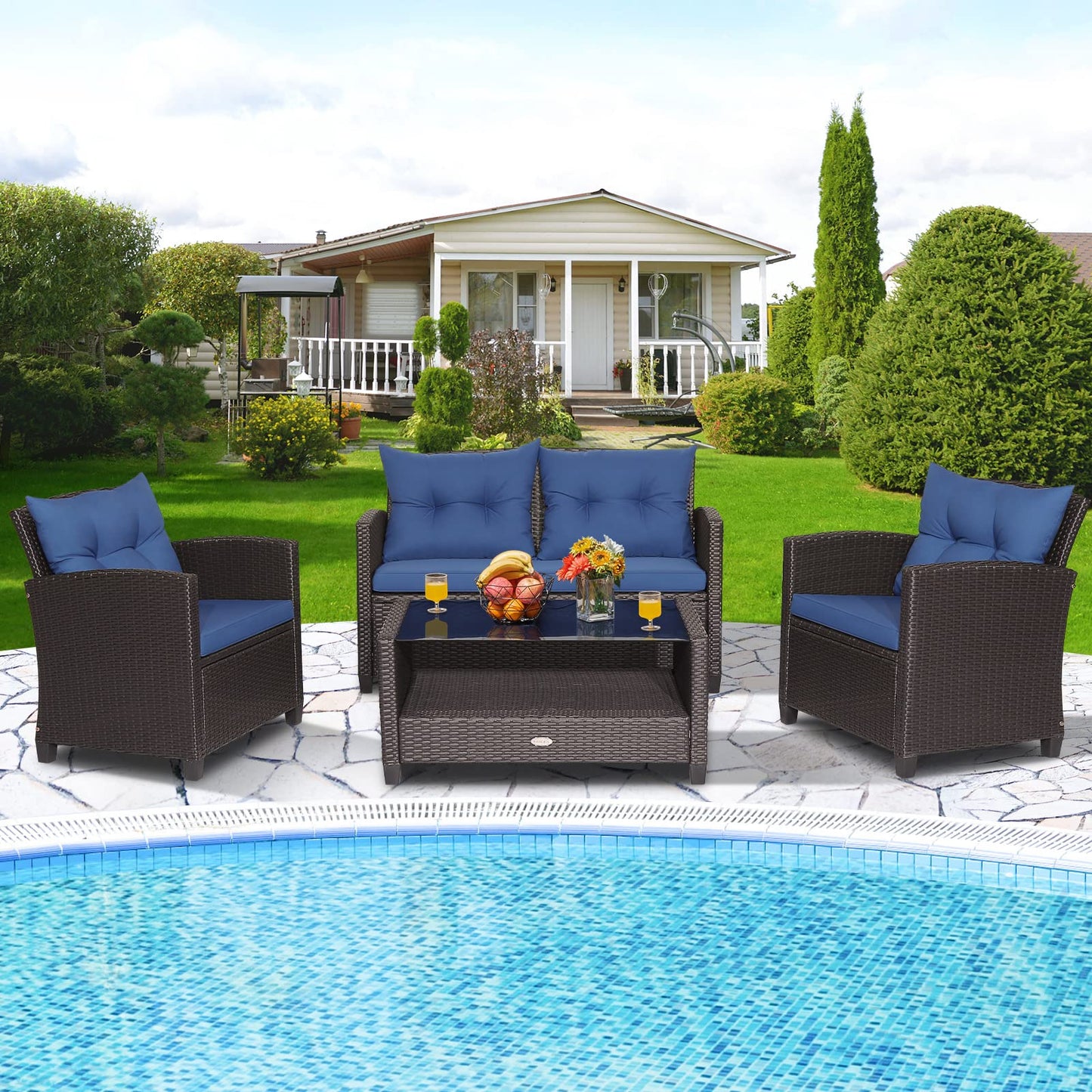 Tangkula Patio Furniture Set Rattan Wicker Chair Set