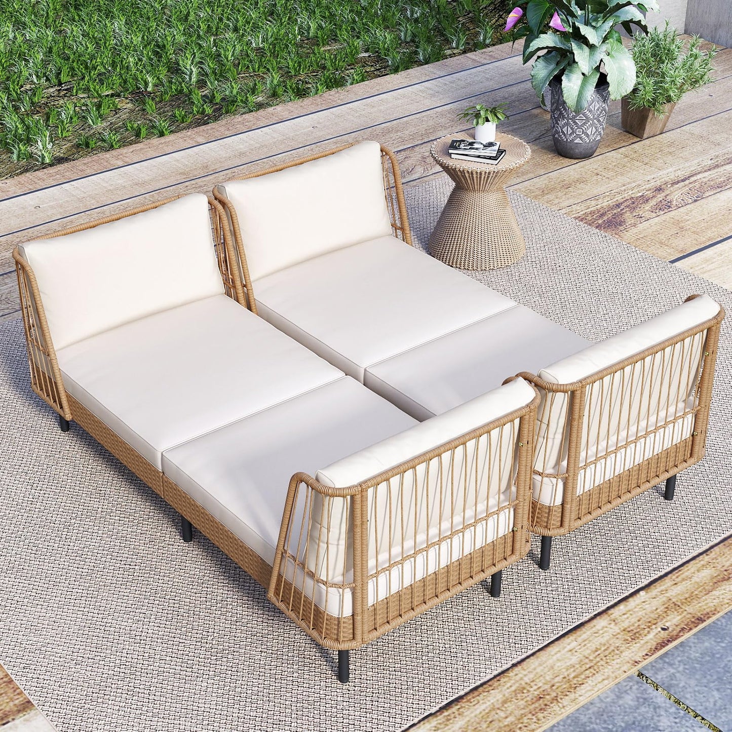 Tangkula Patio Wicker Daybed with Seat & Back Cushions