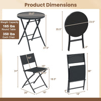 Ensemble bistrot pliant 3 pièces Tangkula avec siège en tissu respirant et plateau de table en verre trempé