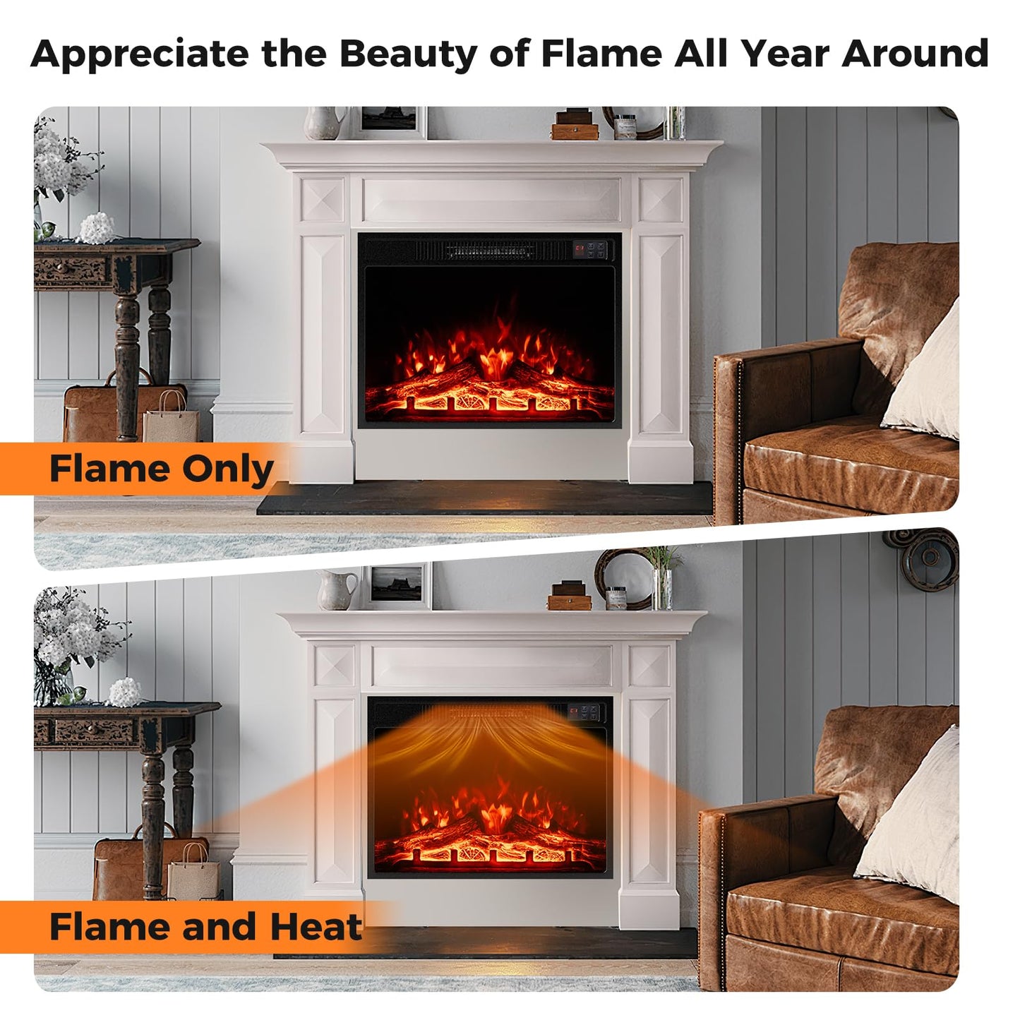 Tangkula 23" Electric Fireplace, 5,000 BTU Fireplace Insert with Remote Control