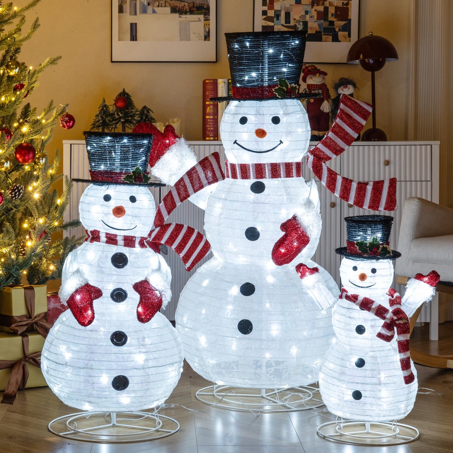 Tangkula 4.1 FT Pre-Lit Xmas 3D Snowman Set with 270 LED Lights
