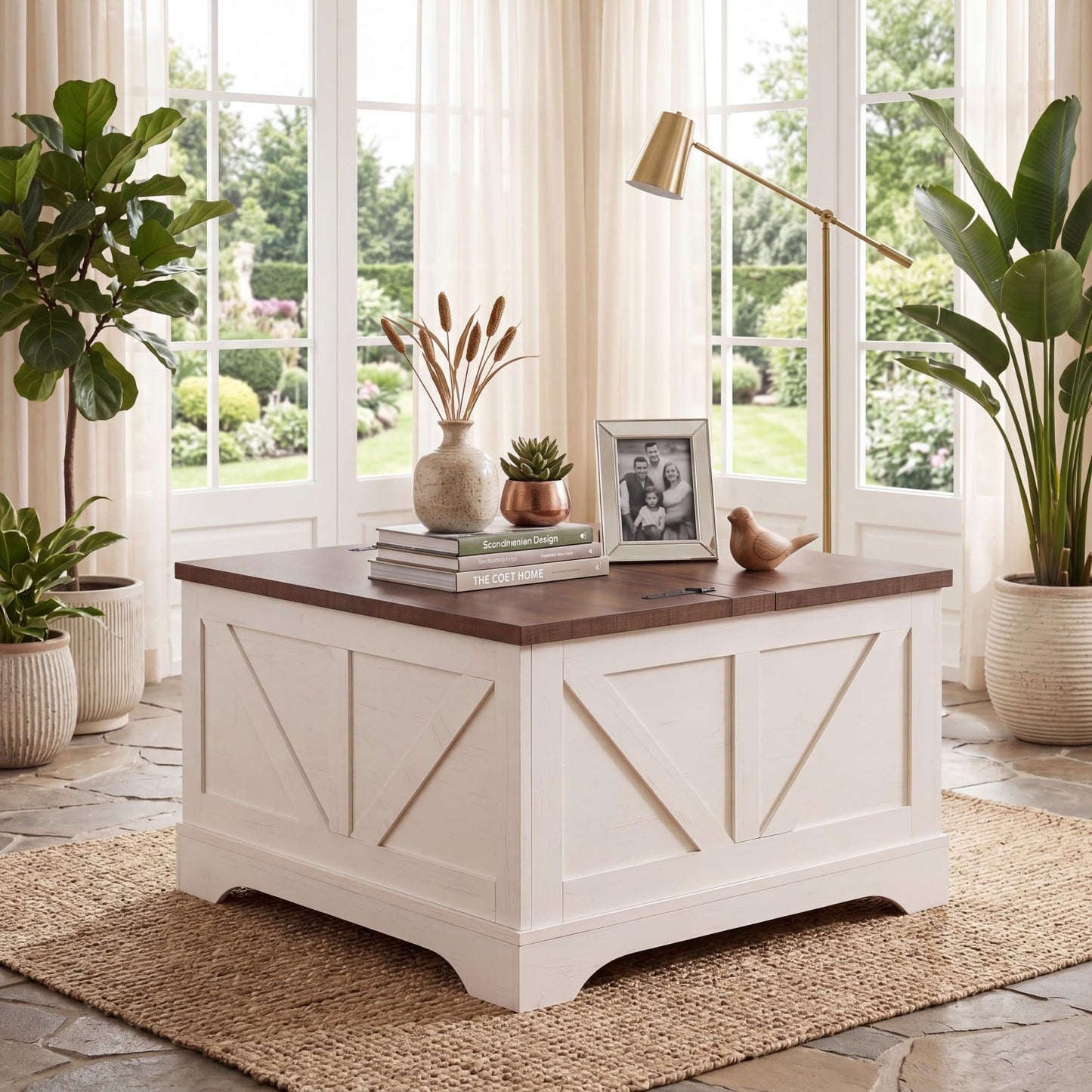 Tangkula Farmhouse Lift Top Coffee Table with Storage