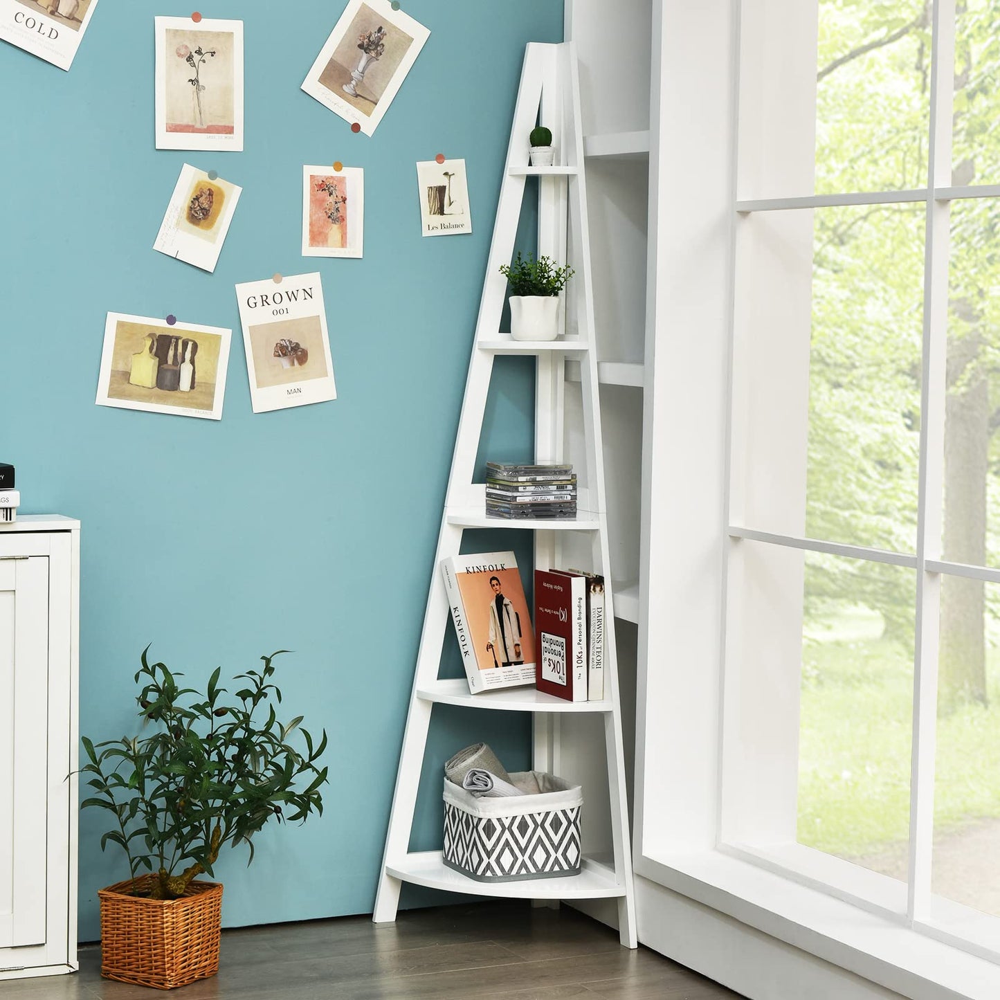 Tangkula 5 Tier Corner Shelf, 69 Inch Tall Corner Bookshelf Ladder Shelf Plant Stand for Living Room Home Office