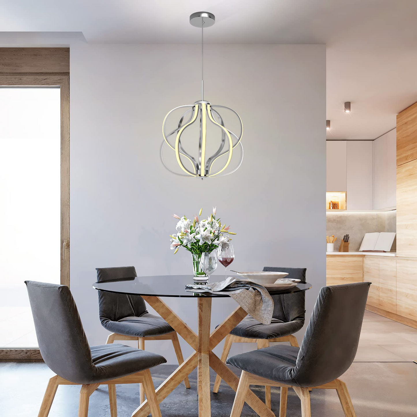Tangkula Modern LED Chandelier, Dimmable Pendant Light