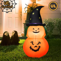 Tangkula 5 Ft Halloween Inflatable Pumpkin with Witch Hat