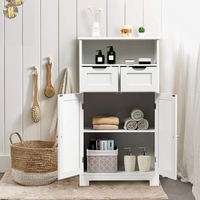 Tangkula Bathroom Floor Cabinet, Storage Cabinet w/One Open Shelf Two Doors and Two Adjustable Drawers, Standing Cupboard for Kitchen