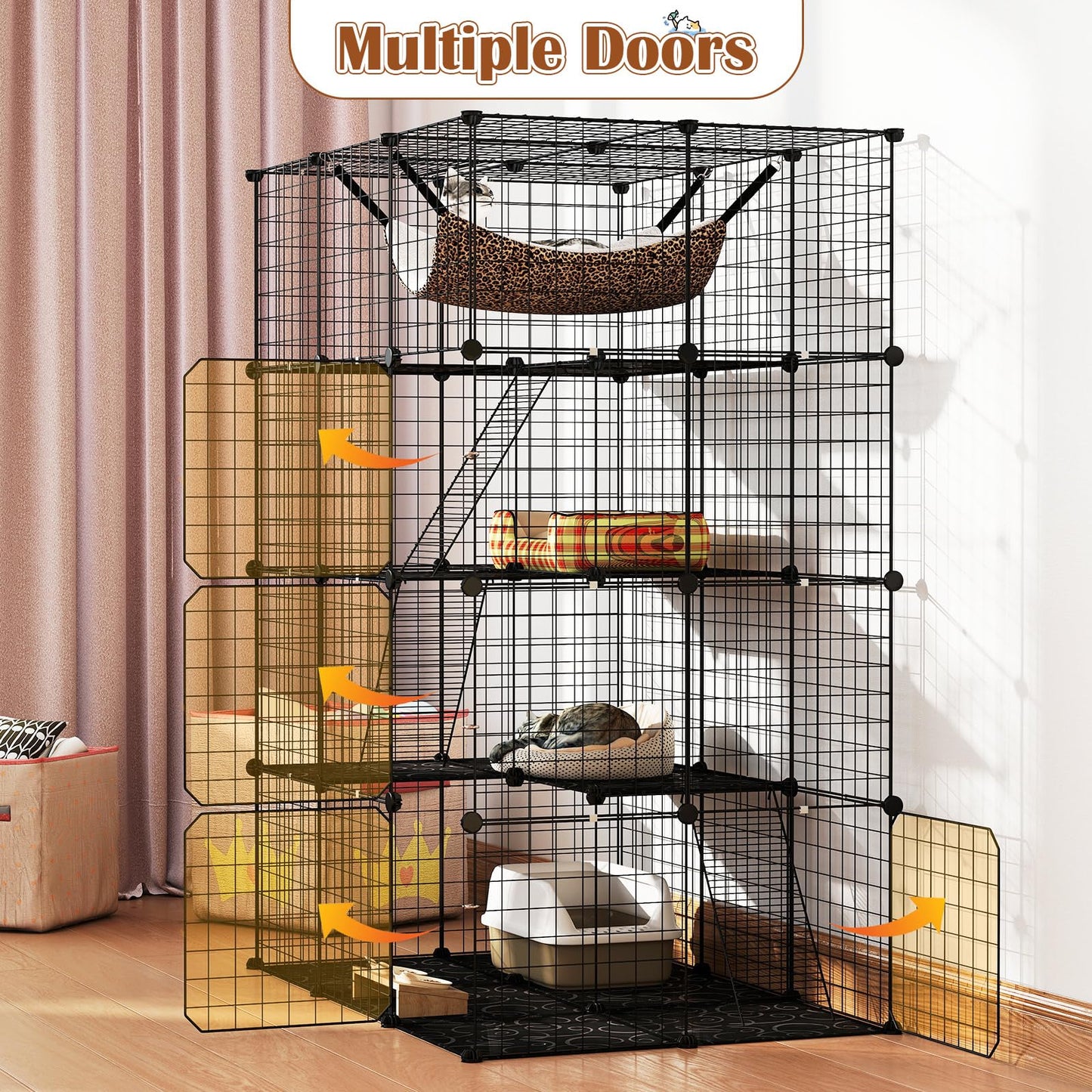 Tangkula Cat Cage Indoor 56" Large 4-Tier Cat Enclosure with Skylight