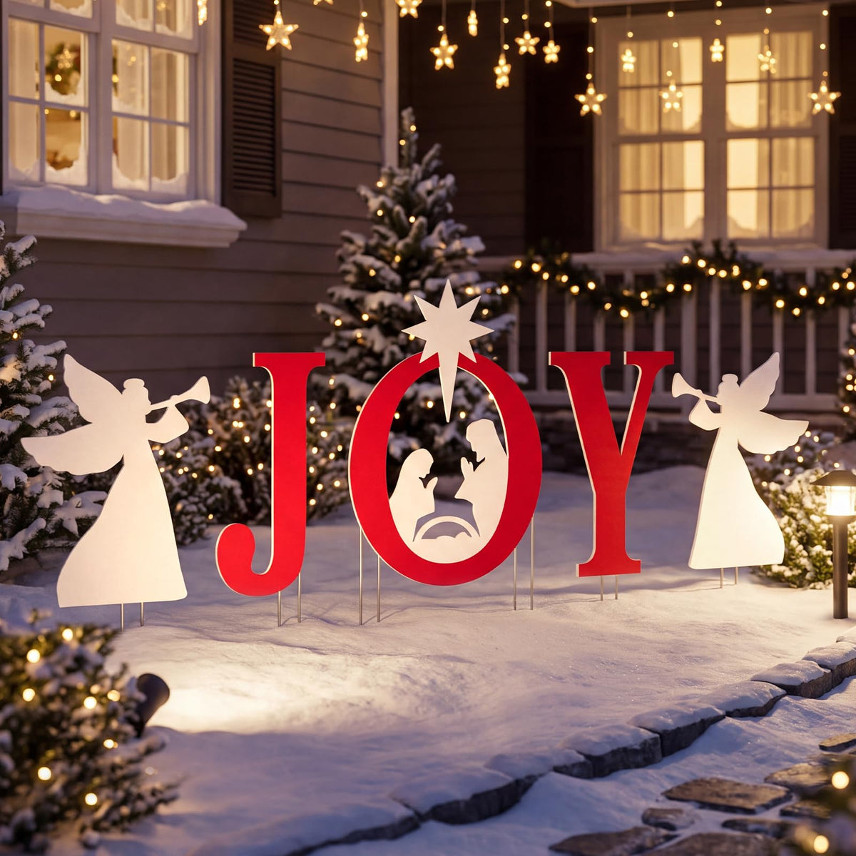 Tangkula 5 Pieces Outdoor Christmas Joy & Angels Nativity Yard Signs Set