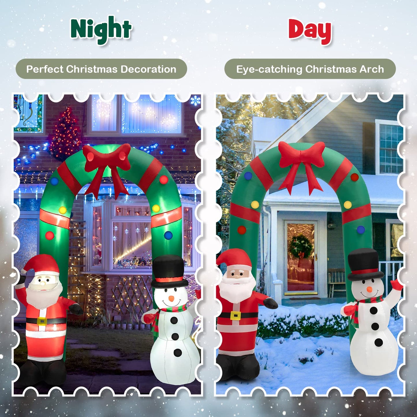 Tangkula 8 FT Christmas Inflatable Archway w/ Santa Claus & Snowman
