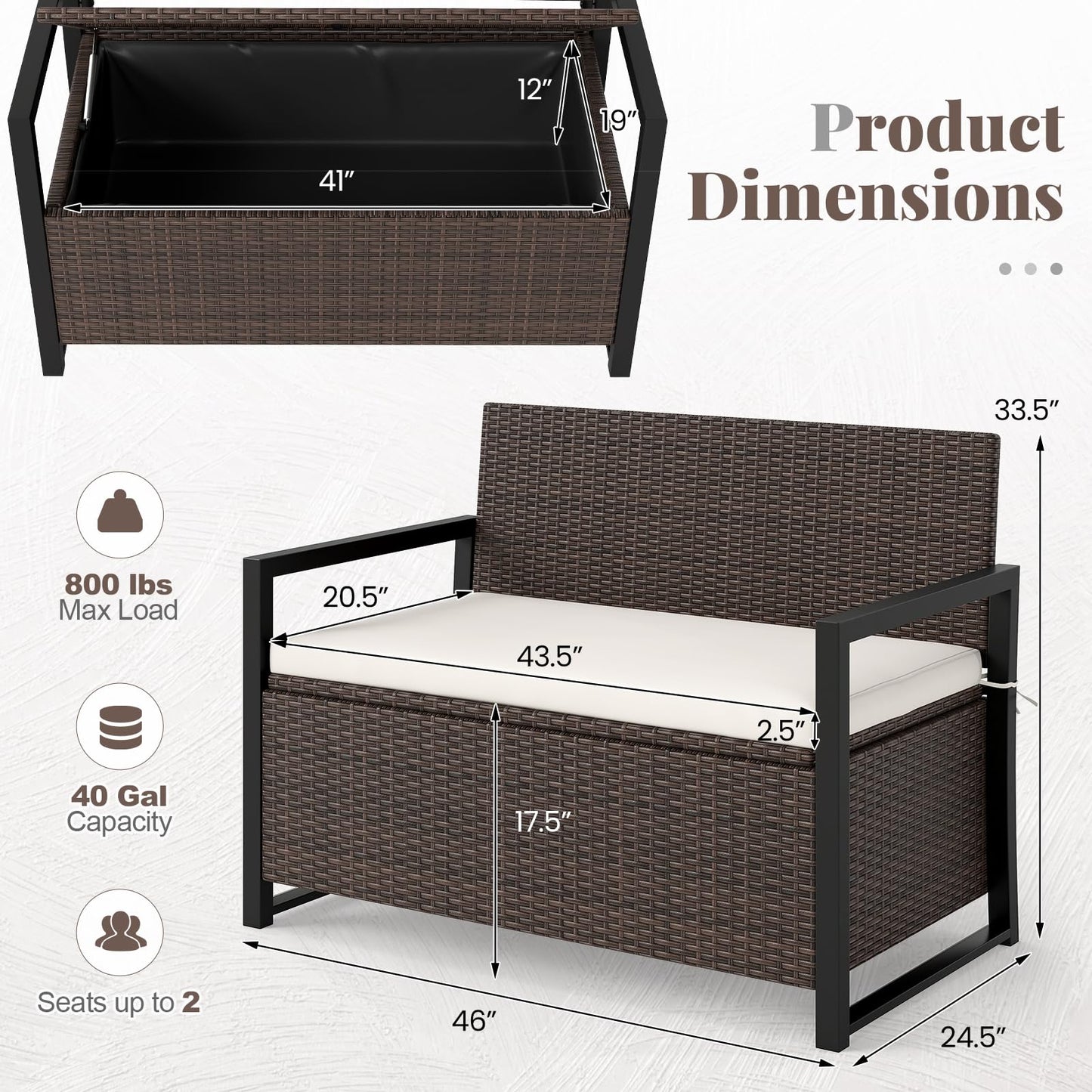 Tangkula 40 Gallon Outdoor Bench with Storage