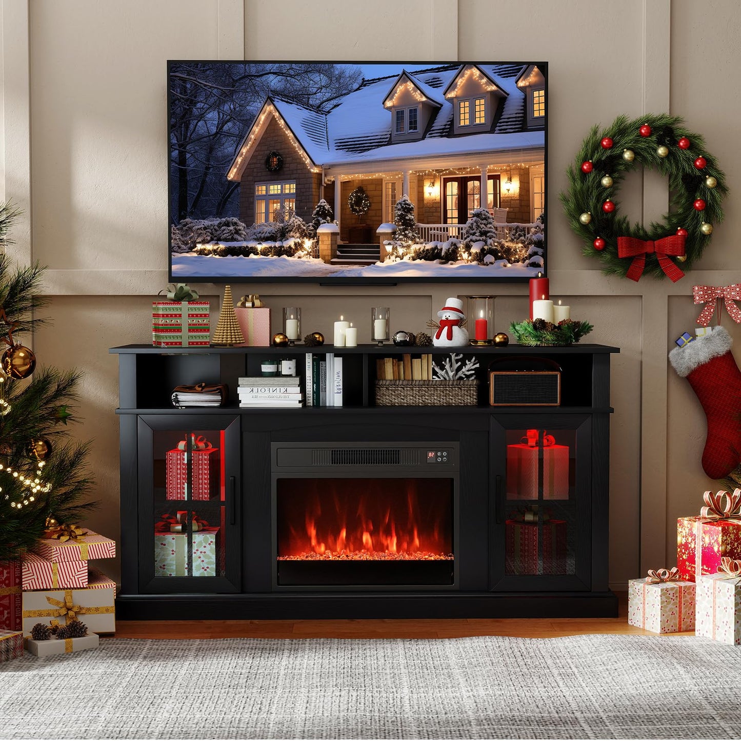 Tangkula Fireplace TV Stand for 65 Inch TV for Living Room