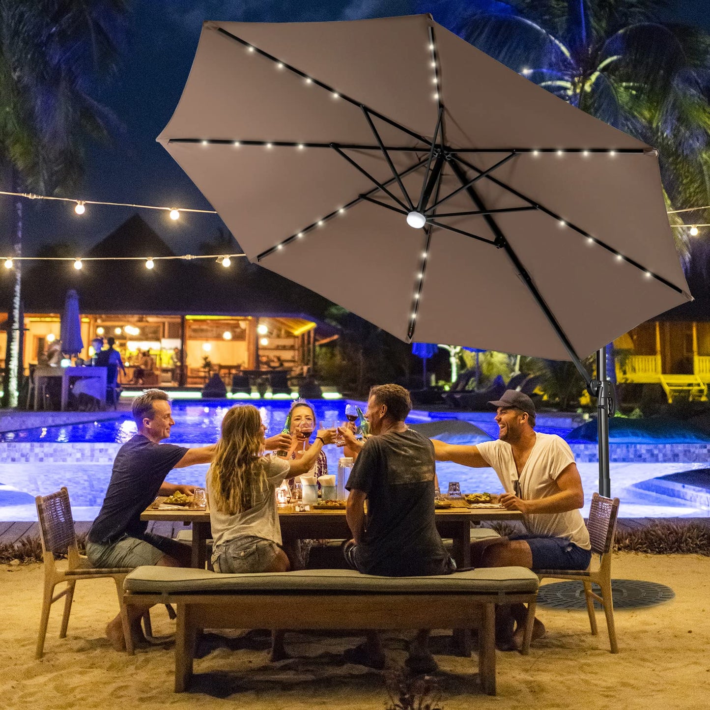 Tangkula 10FT Patio Cantilever Umbrella With 28 LED Lights