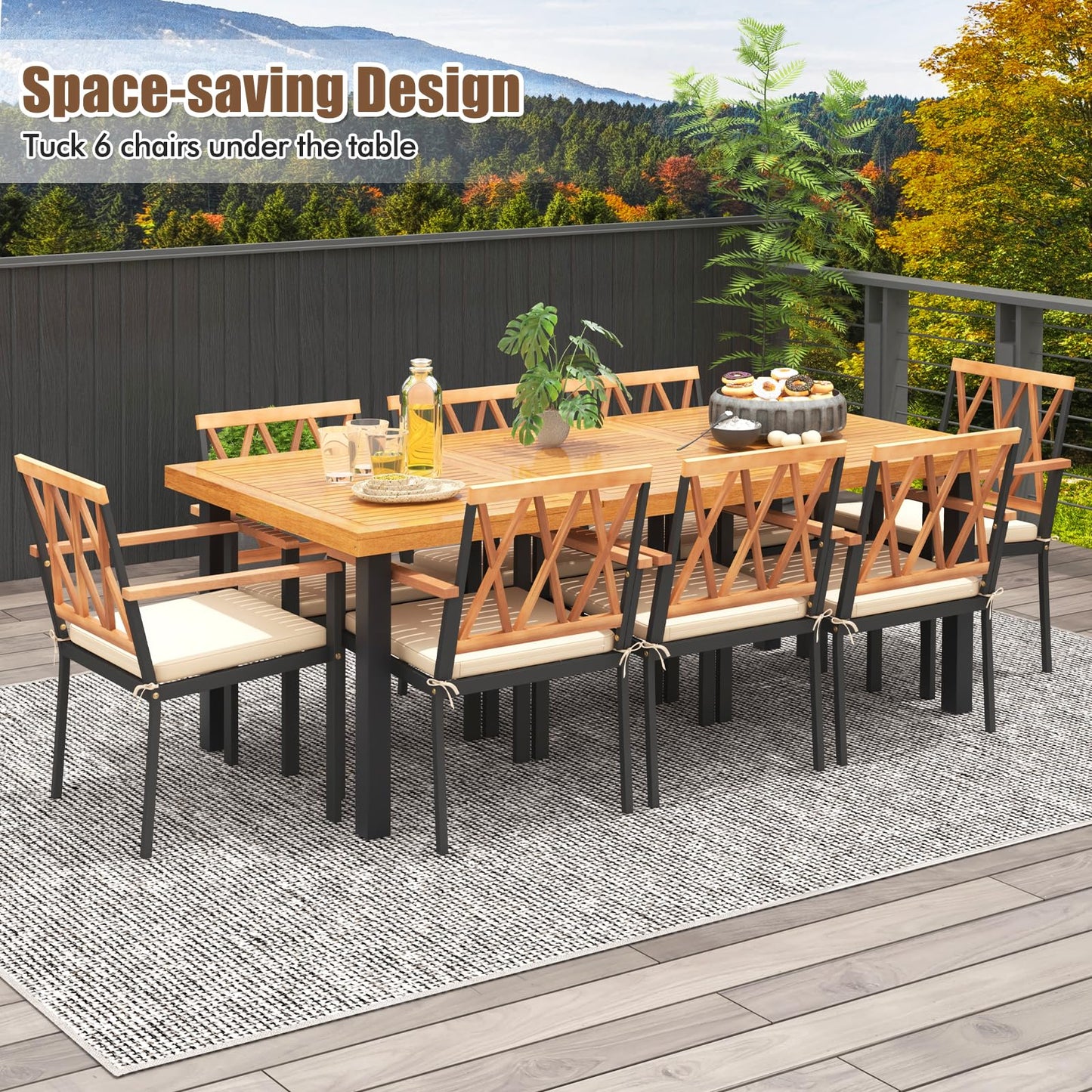 Tangkula 9 Pieces Patio Dining Set（Natural and Black）