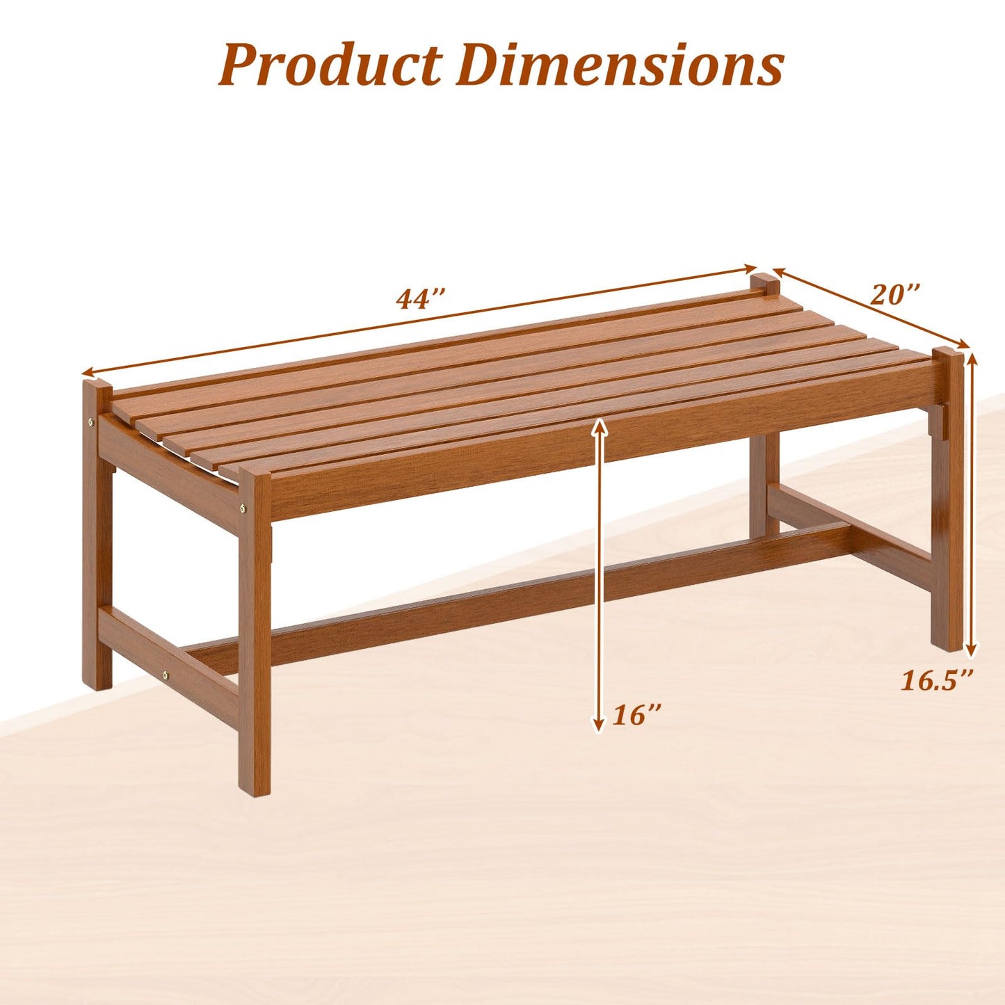 Tangkula Outdoor Wood Bench Backless for Backyard