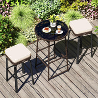 Tangkula 3 Pieces Outdoor Swivel Bar Set with 2 Cushioned Stools