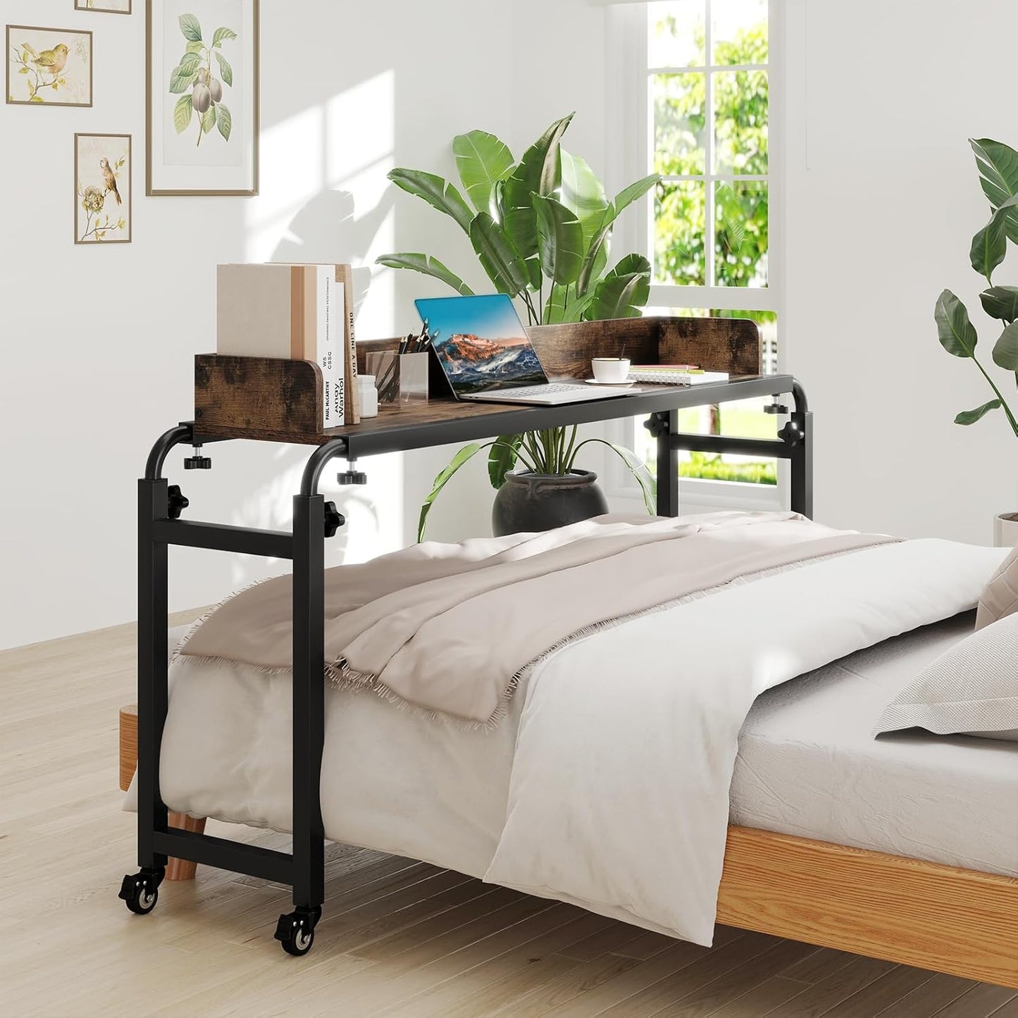 Tangkula Overbed Desk with Wheels for Bedroom