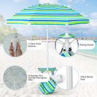 Tangkula 6.5 FT Beach Umbrella with Table, Windproof Ventilated Sunshade Shelter with Tilt Mechanism