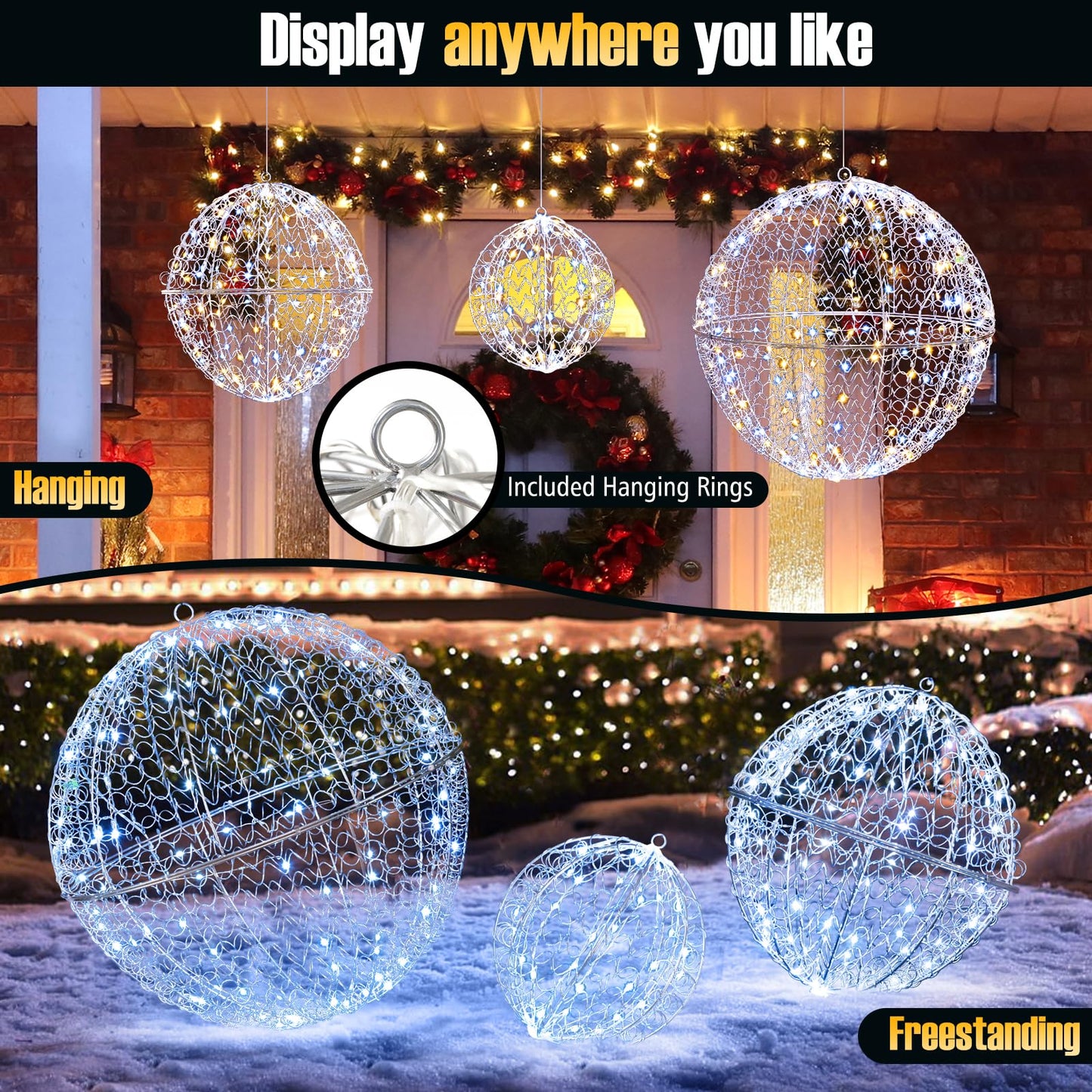 Tangkula Lot de 3 boules lumineuses de Noël avec 3 couleurs d'éclairage